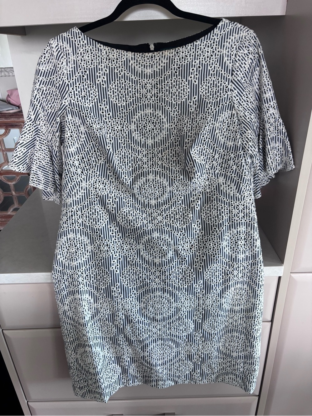 Ralph Lauren grey and White striped, floral embroidered Midi Dress